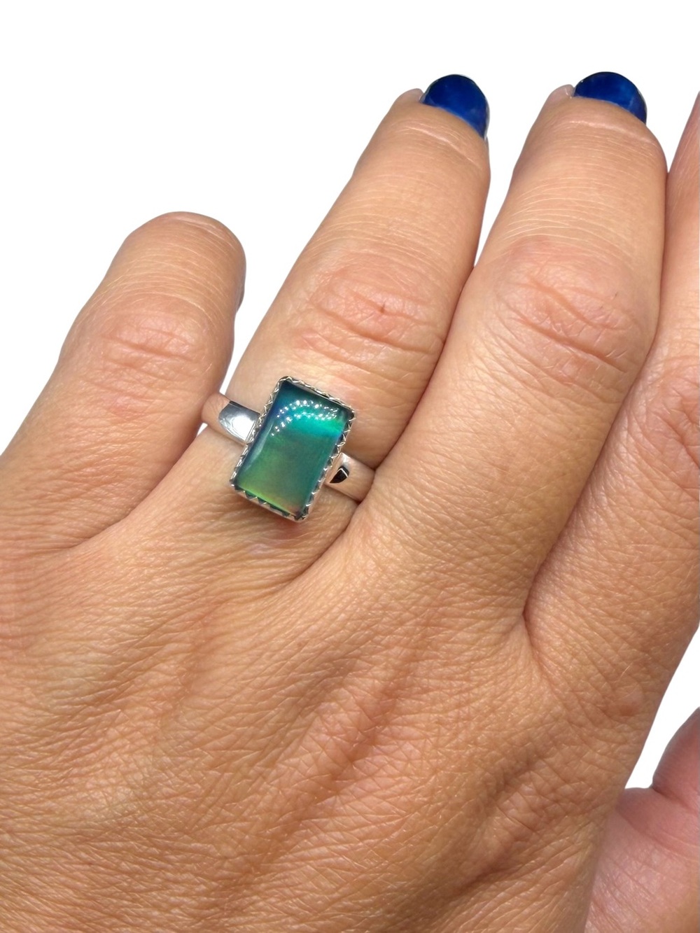 Aurora Fire Opal Ring Size 6 Solid 925 Sterling Silver Aura - Picture 5 of 14